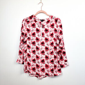 Ilanco Rose Patterned Pink & Red Long Sleeve Blouse